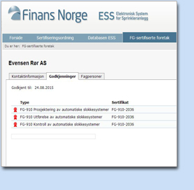 FG-910 godkjenningsdokument — automatiske slokkesystemer (FG-910-2036)
